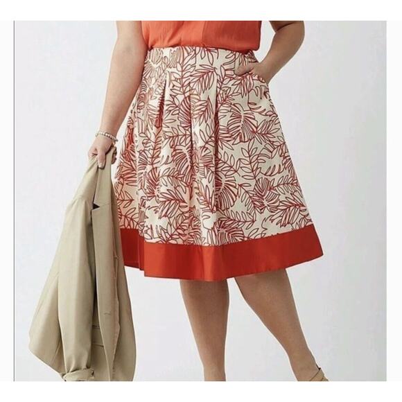 Lane Bryant Orange Red Palm Leaf A-Line High Waist Skirt - Picture 1 of 8